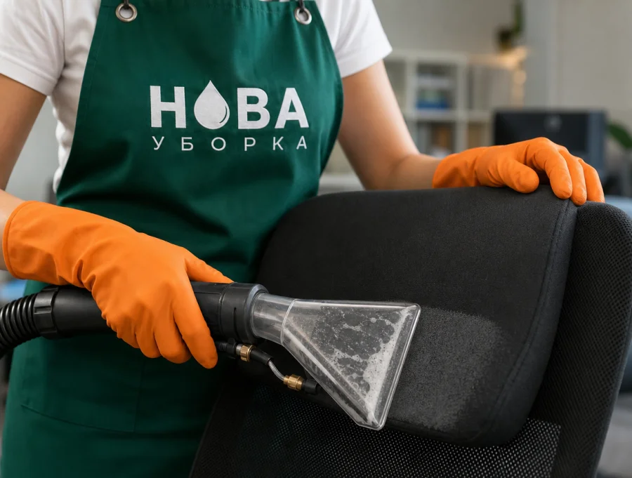Химчистка офисного кресла экстрактором — пена выводит загрязнения из обивки